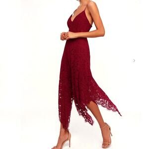 Lulu's One Wish Burgundy Lace Midi Dress size Small